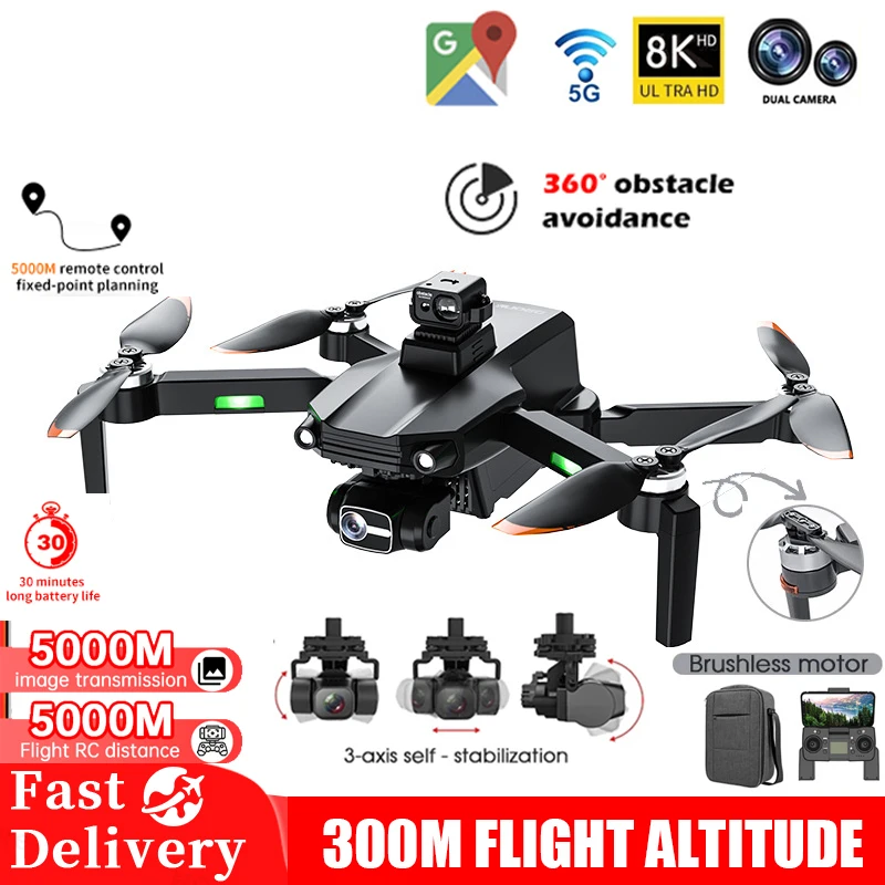 

New Drone 8K Professional HD Camera 3 Axis Gimbal 360° Laser Obstacle Avoidance Photography Brushless Foldable Quadcopter 5 KM