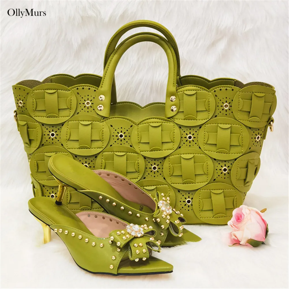 

Модная новинка, искусственная кожа с подходящей сумкой в комплекте, женские туфли-лодочки в итальянском стиле, для вечерние, 7 цветов