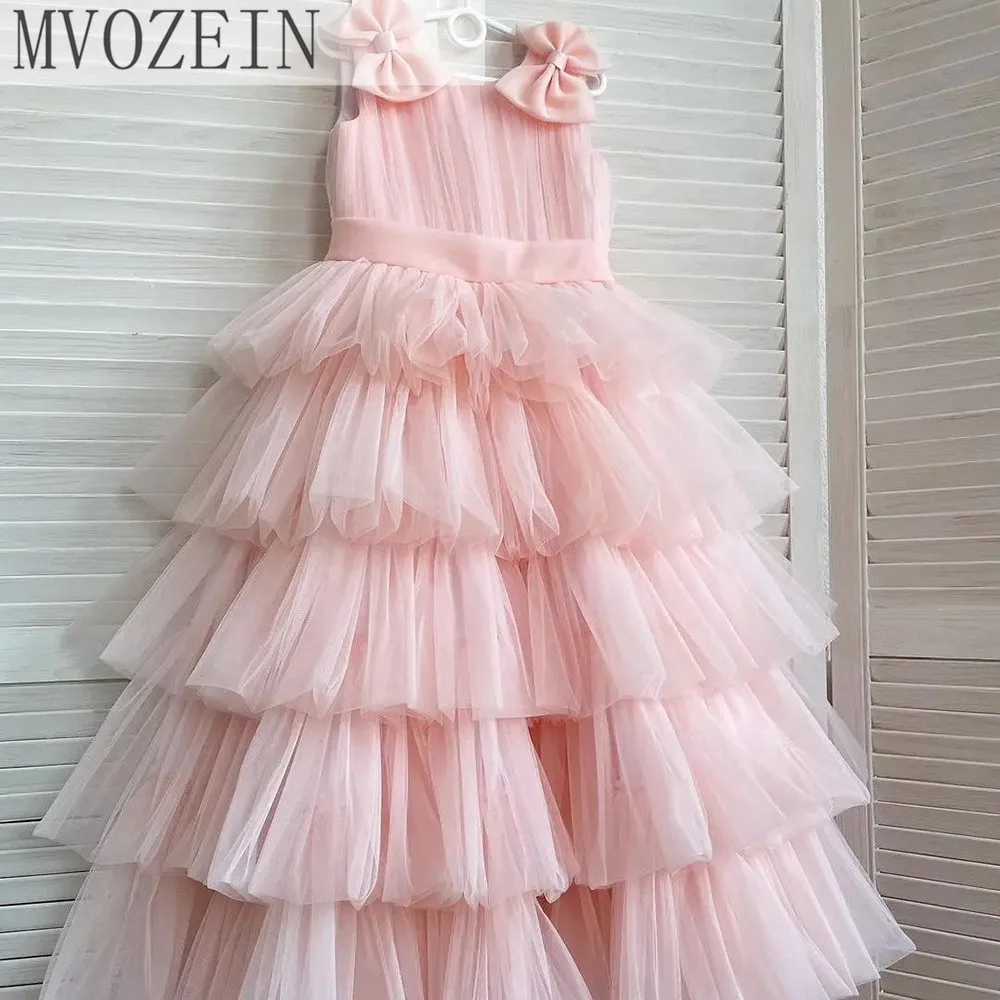 

Mvozein Pink Kids Flower Girl Dresses Princess Elegant Bow Tulle Layers First Communion Dresses Tulle Puffy Ball Gown