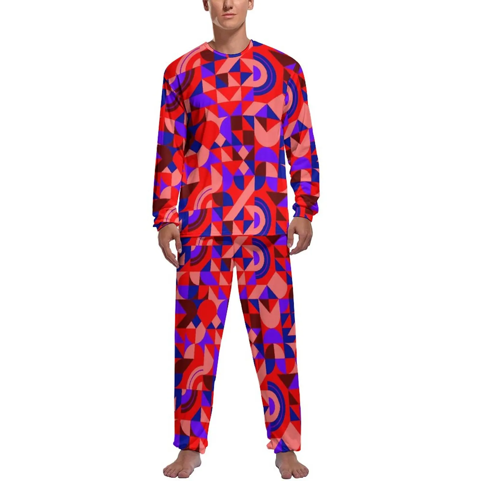 

Geo Print Pajamas Spring Abstract Geometric Art Casual Sleepwear Man Two Piece Design Long Sleeves Lovely Pajama Sets