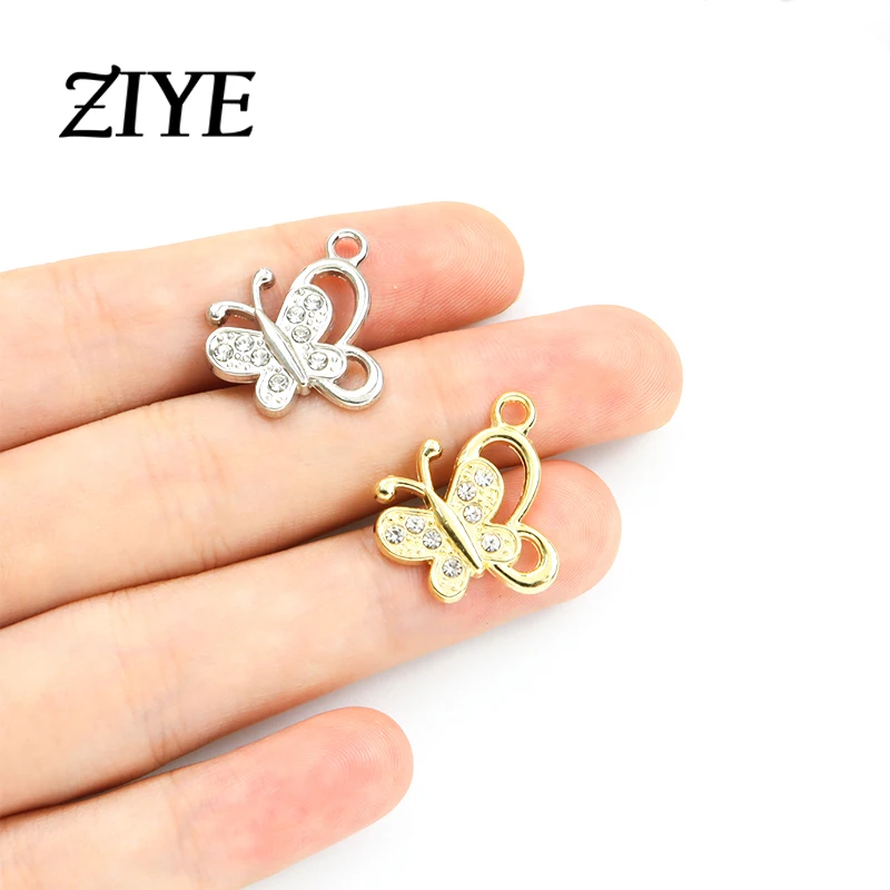 

10pcs 17x19mm Sparkling Crystal Butterfly Charms Gold/Silver Color Pendants For Making DIY Necklace Jewelry Findings Accessories
