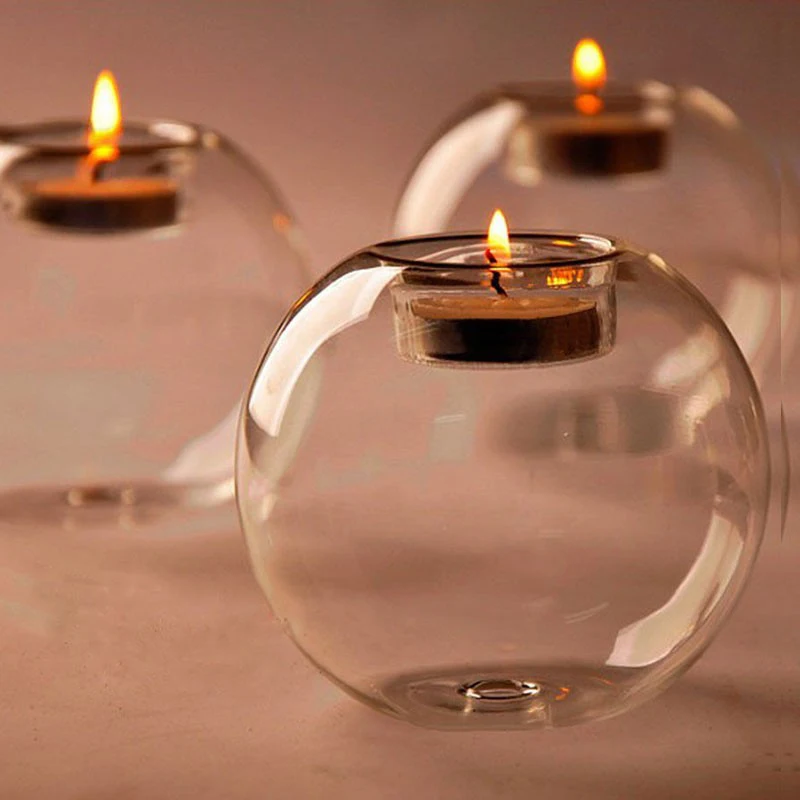 European Style Round Glass Candle Holder Christmas Halloween Dining Table Candlesticks Wedding Party Centerpieces Decorations