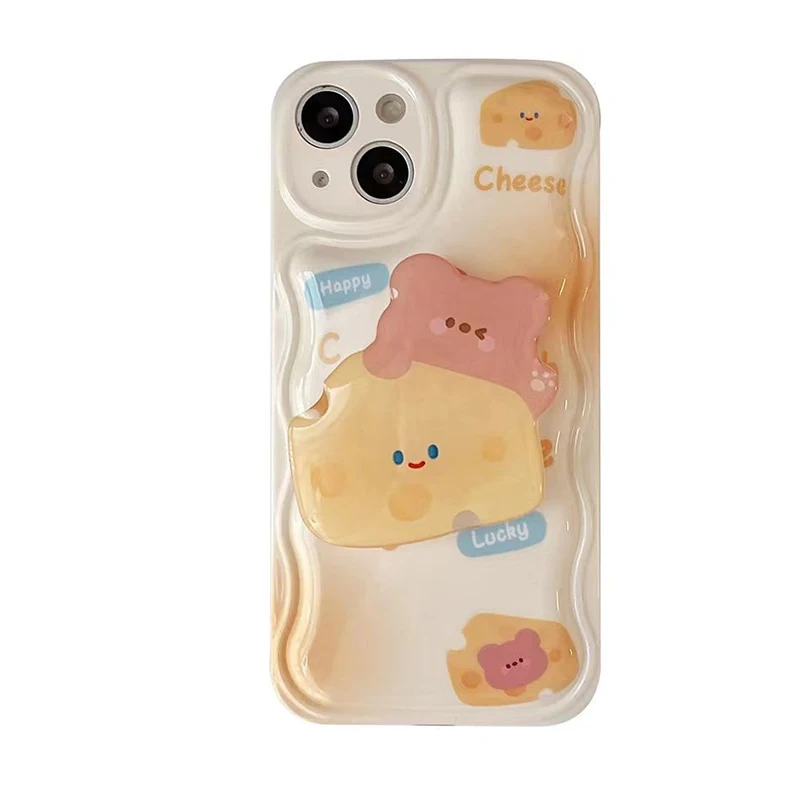 

Cartoon Bear Cheese Bracket Wave Edge Air Cushion Phone Case For Iphone 13 12 11 Pro Max X Xr Xs Max Lens Protection Soft Fundas