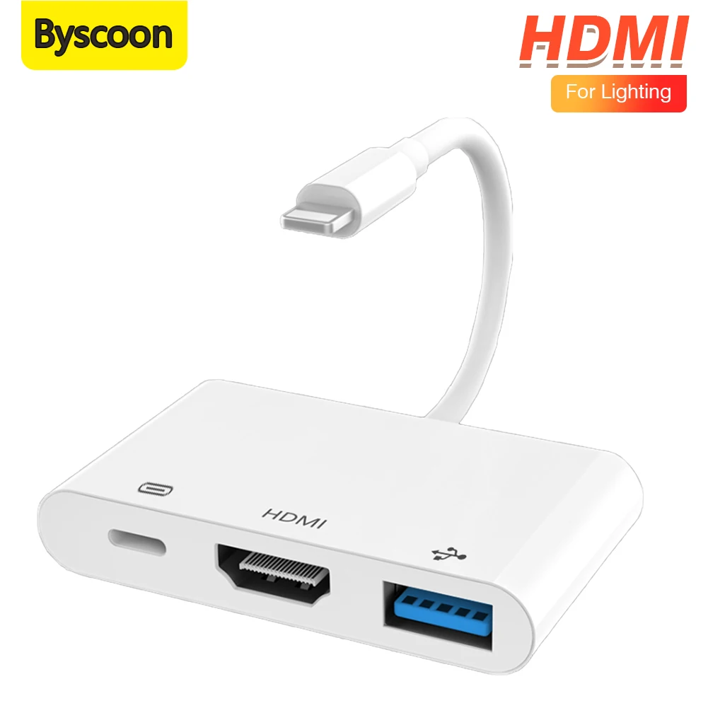 Адаптер Byscoon Hdmi/lightning Для Iphone Ipad Двойной Usb Otg Зарядка Прямая Трансляция Прямой