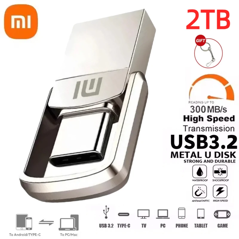 Xiaomi 2TB Metal U Disk 2 IN 1 OTG 1024 ГБ 64 флэш-накопитель USB 3.1 512 ТБ Memory Stick Type C адаптер