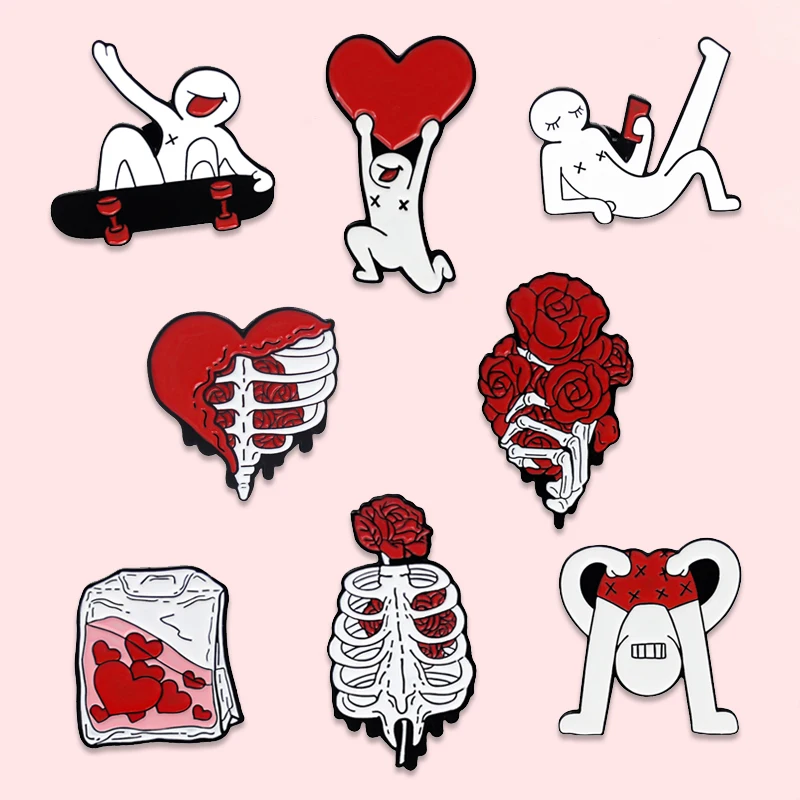 

Creative Love Courtship Brooch Xiaobai Playing Skateboard Mobile Phone Brooch Funny Badge Jewelry Gift for Friends and Childs
