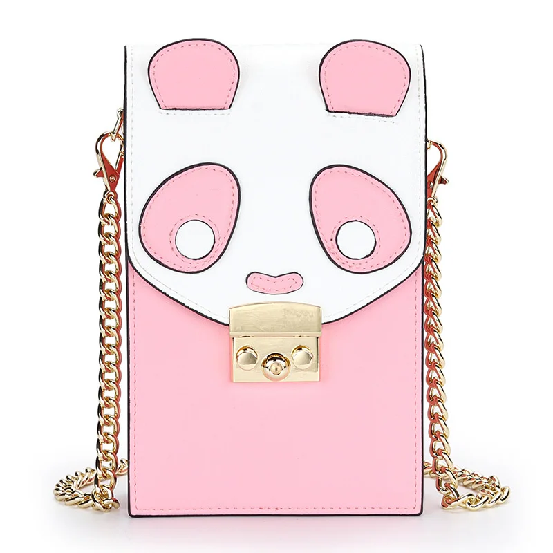 

Woamn Crossbody Bag Leather Cartoon Panda Mobile Phone Bag Women's Vertical Small Bag Lady Chain Diagonal Bag Cute Small Bag