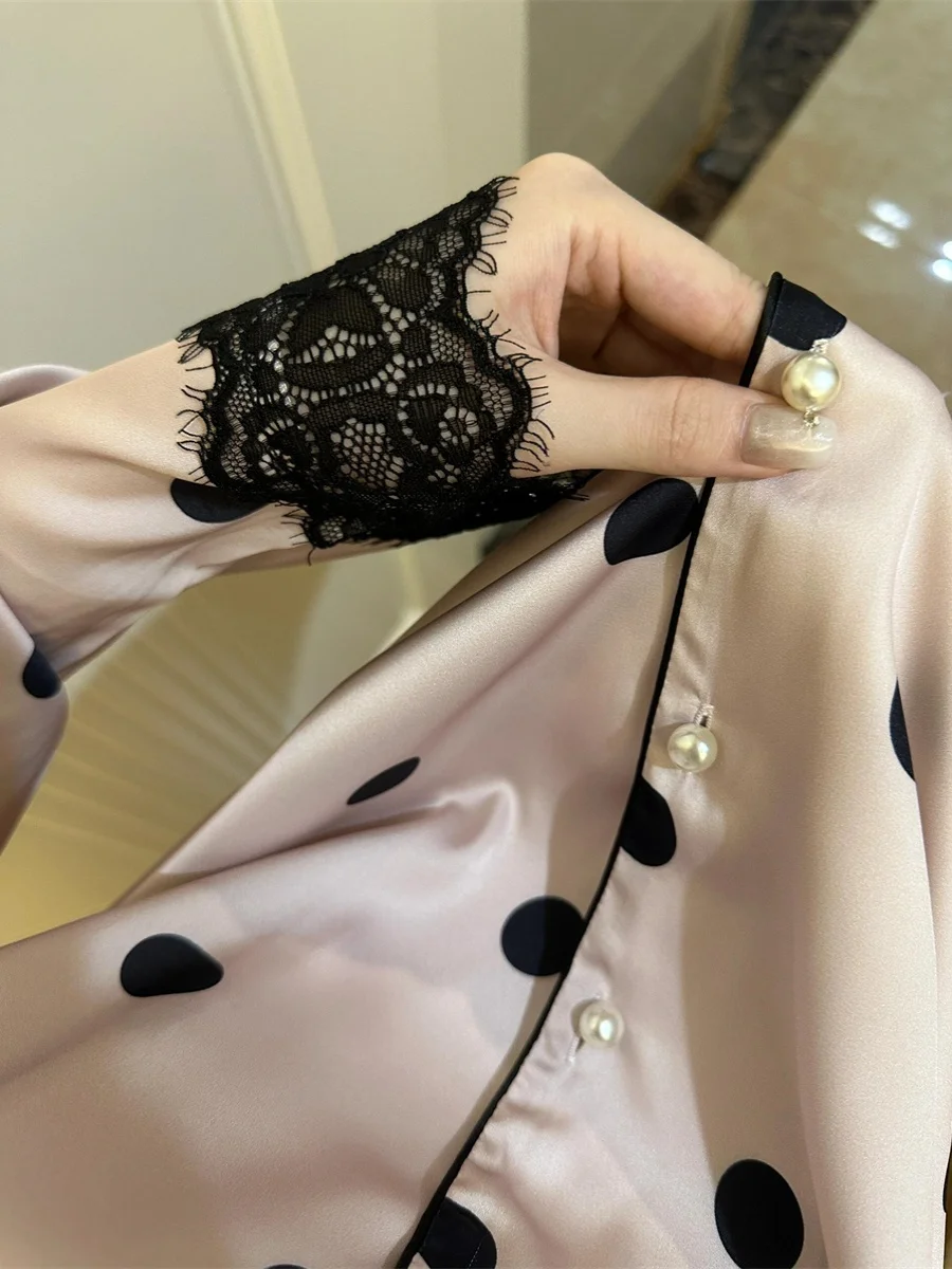 Женская пижама Sin Glee Manta Rose в горошек из ледяного шелка на весну и осень комплект