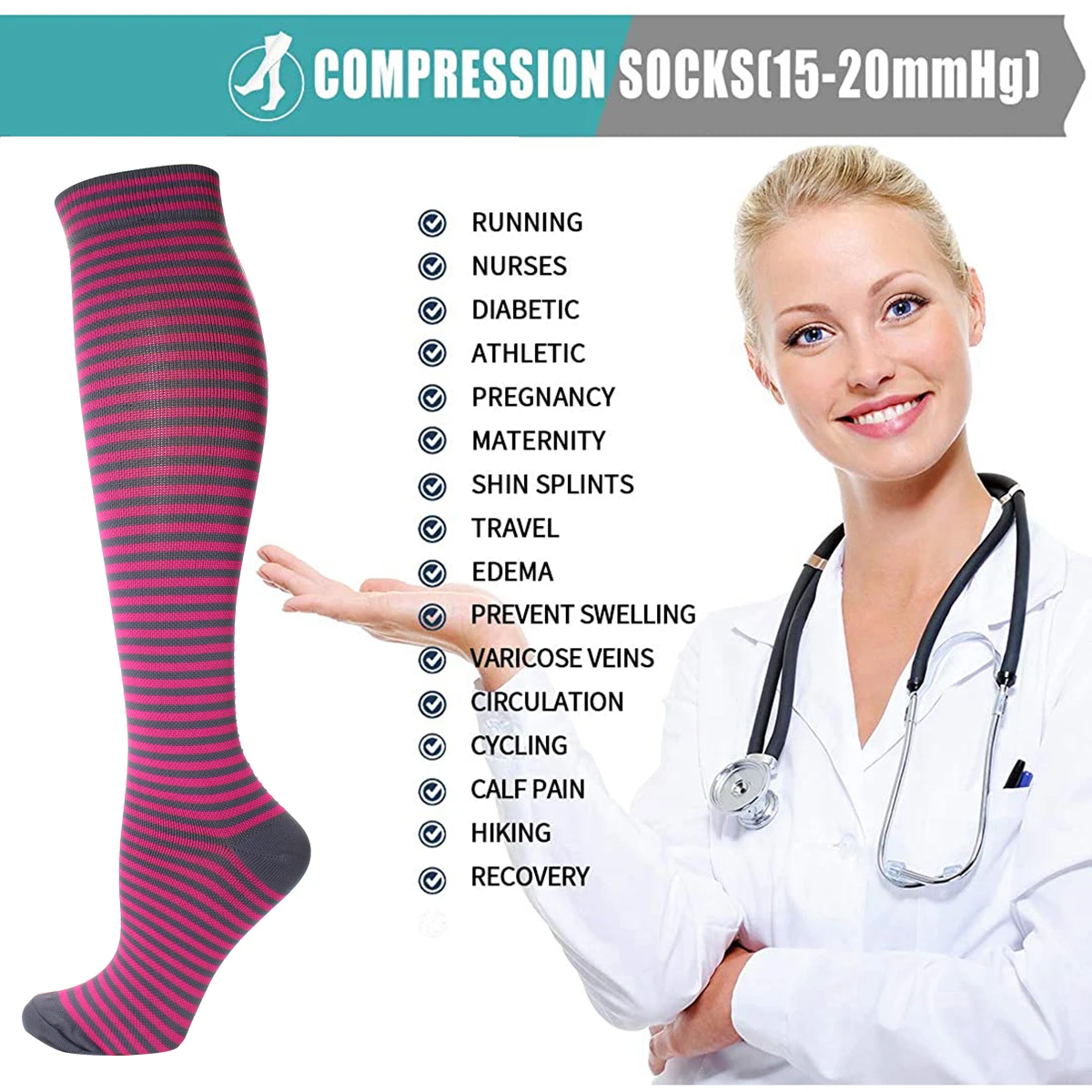 Dropshipping 6 Pairs Women Men Compression Socks Knee High Stockings Elastic Sports Running Nurse Climbing Cycling Socks Men
