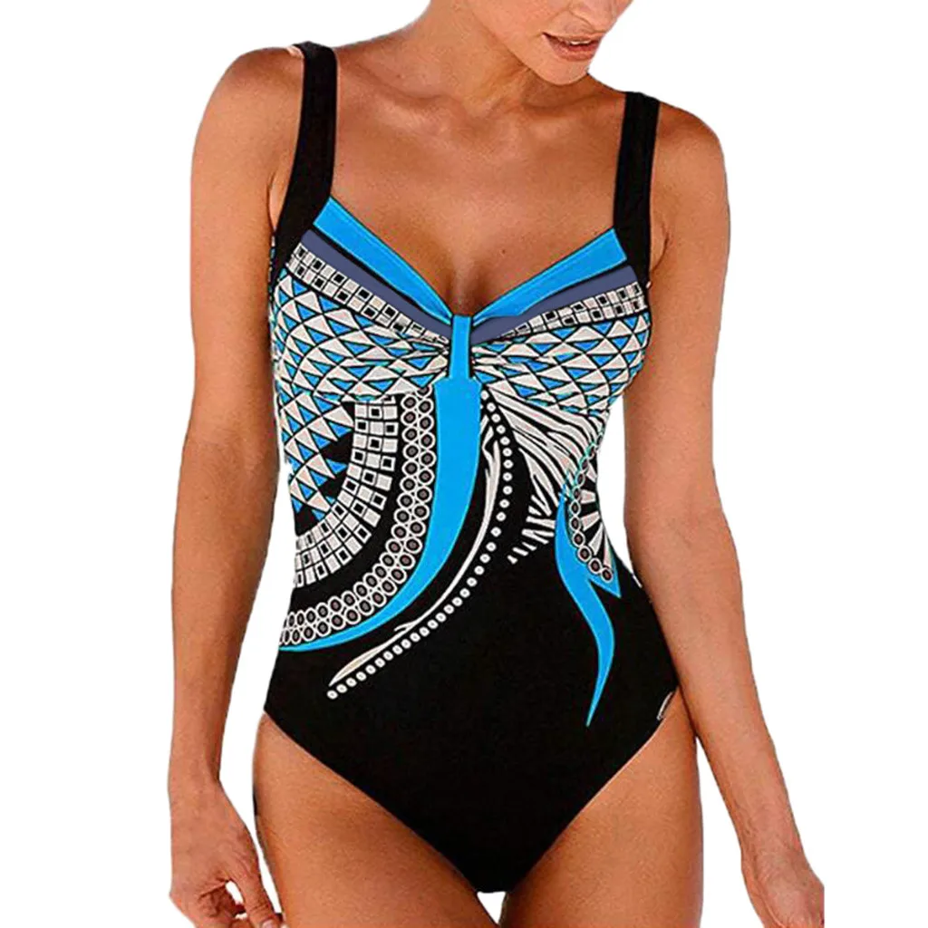 

Women Sexy Backless Print Swimwear One-Piece Suits 2022 Summer V-neck Swimming Suit Beachwear Ladies Fashion One Piece Bikini#H