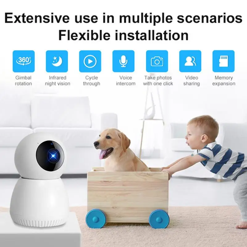 

2-way Intercom Security Monitoring Camera Baby Monitor Ptz Rotation Home Video Surveillance Camcorders Automatic Tracking Mini
