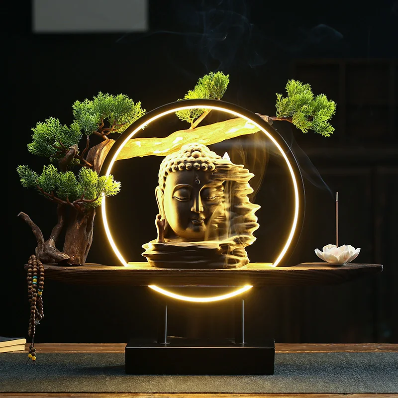 

Zen Mini Waterfall Incense Burner Buddha Statue Censer Backflow Incense Holder Fragrance Decoracion Para El Hogar Home Decor