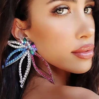 2021 new fashion earrings women exaggerated rhinestone leaf shaped flower earrings pendant personality earrings party jewelry