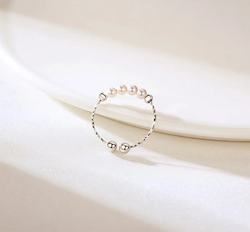 

S925 Silver Pearl Ring Quaint Ring Adjustable Design Natural Freshwater Pearl Ring Sterling Silver Jewelry Women Gift