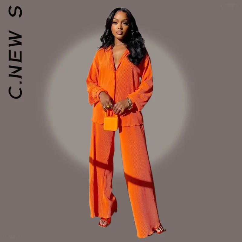 

C.New S Women Set Fashion Simple Women's Suit Loose Long Pants Sets Sexy 2 Piece Set Soft Retro Sweatsuits For Women Female