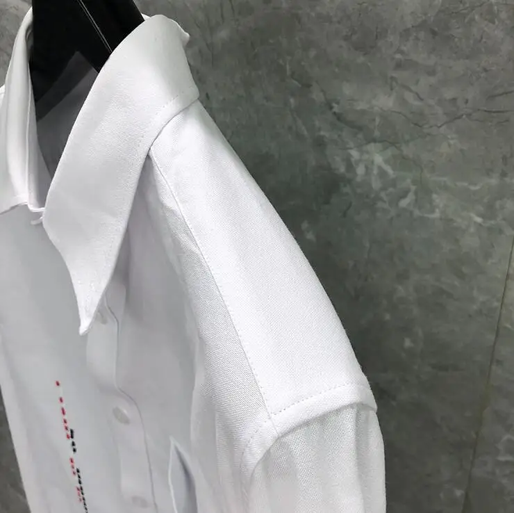 TB Man Clothes New Shirt Line Embroidery Shirts Men Slim Long Sleeve Casual Oxford Spring Autumn Solid Men's Clothing