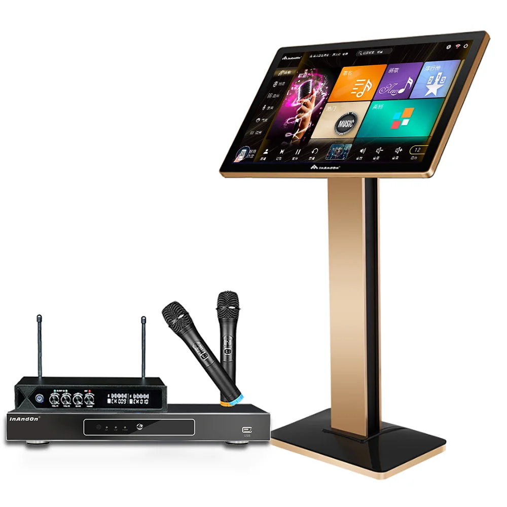 

Popular Karaoke System 21.5 Inch Touch Screen Jukebox InAndOn KTV Karaoke Player 6T Wireless Microphone Karaoke Set Machine