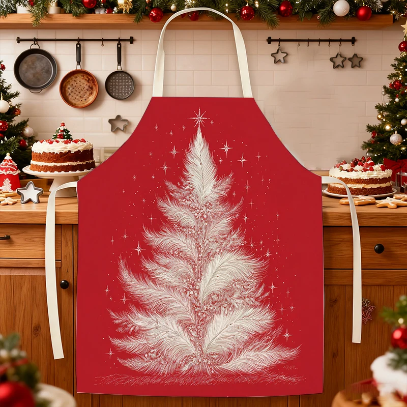 

Красный льняной фартук с рисунком оленя