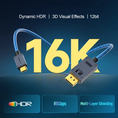Кабель 16K USB C - Displayport, 8K при 120 Гц, кабель типа C - порт дисплея, шнур 240 Гц для ноутбука Thunderbolt 3/4 MacBook