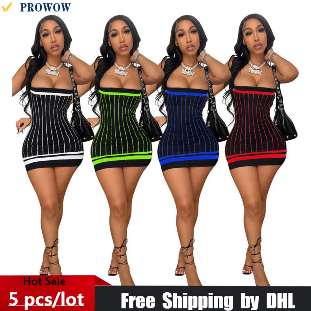 

2022 Summer Striped Dress Women Wholesale Bulk Sexy Bodycon Mini Slip Dress Lady Sleeveless Club Clothing Vestido De Mujer 7924