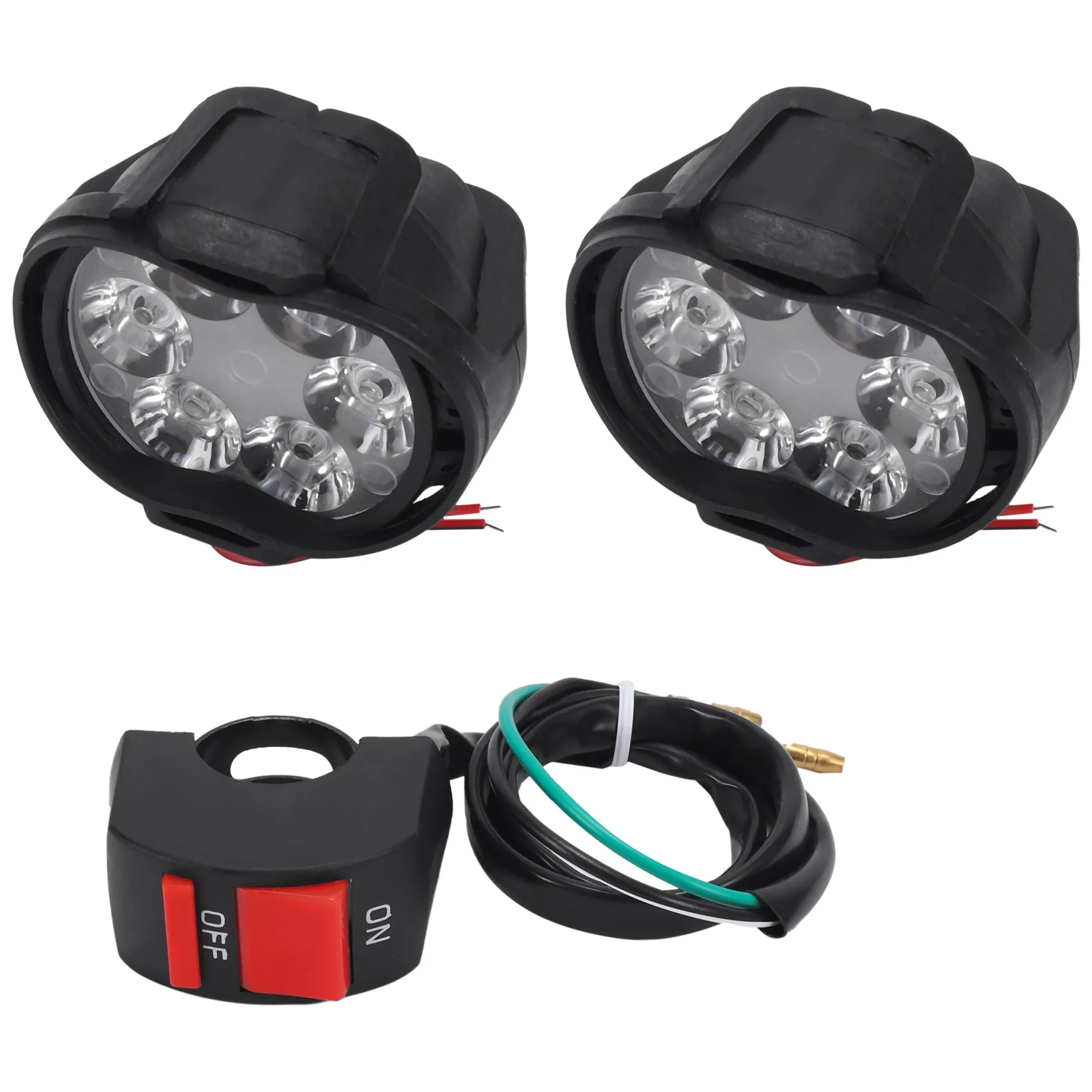 

2Pcs 6 Led Motorcycle Light Headlight Assembly 10W 1000Lm+Switch Universal Scooter Fog 6000K White Car Drl Lamp