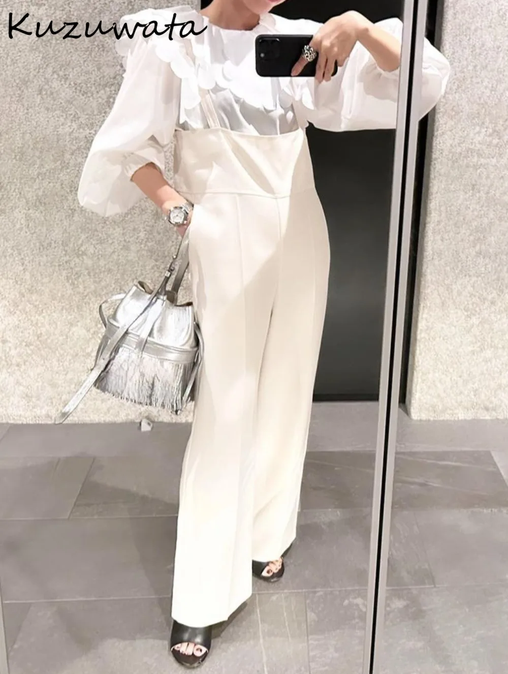 Kuzuwata милые винтажные Блузы с рукавами-фонариками и воротником Питер Пэн