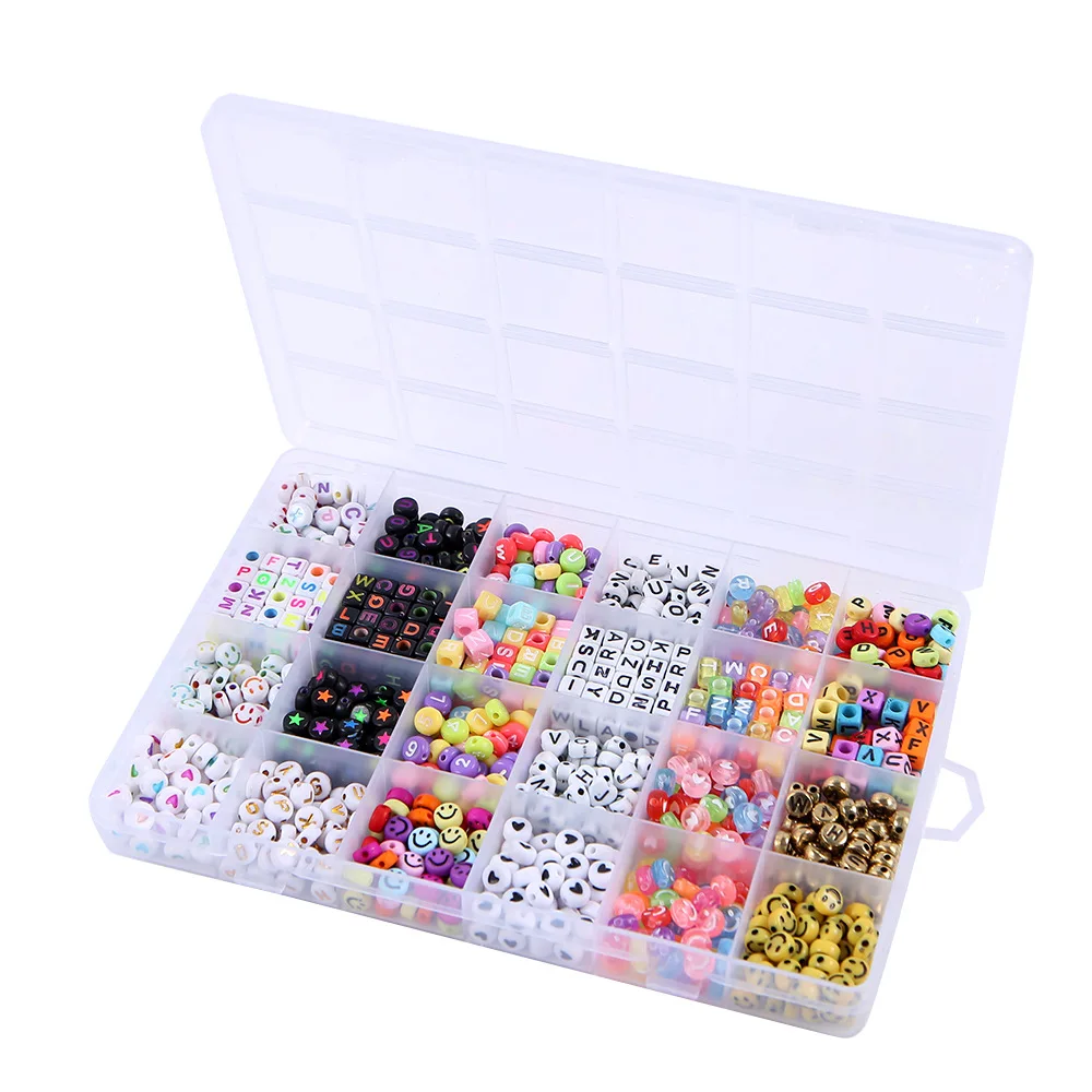 24 Grid Bead Set Box Acrylic Mixed Color Alphabet Letter Cube Spacer Loose Bead For Bracelet Necklace Jewelry Making Accessories