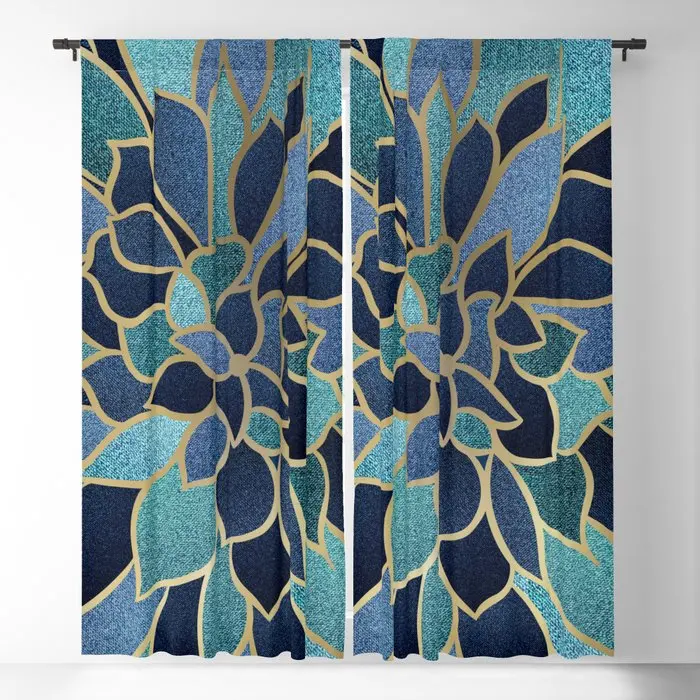 

Шторы блэкаут Цветочные темно-синие, золотистые занавески с 3D рисунком для спальни, гостиной, декоративные оконные принадлежности