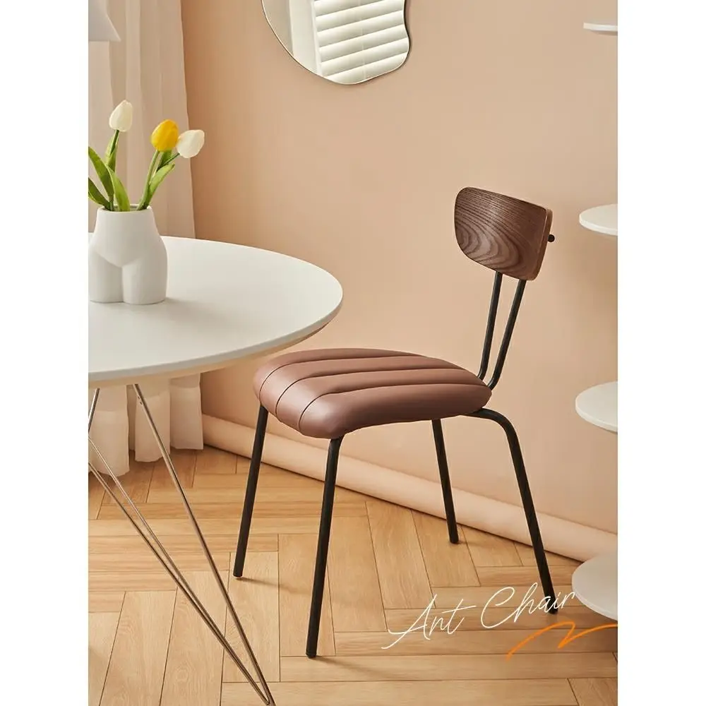 

Nordic simple modern light luxury dining chair home restaurant backrest soft bag chair designer leisure stool iron art silla
