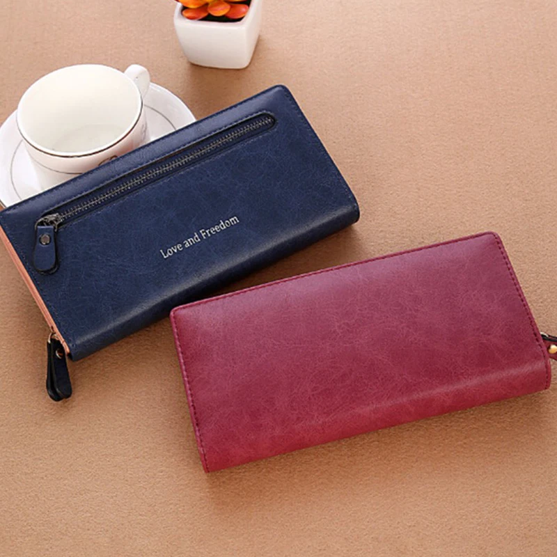 

Длинный кошелек для женщин, однотонный бумажник из искусственной кожи, кредитница, удлиненный клатч на молнии с застежкой