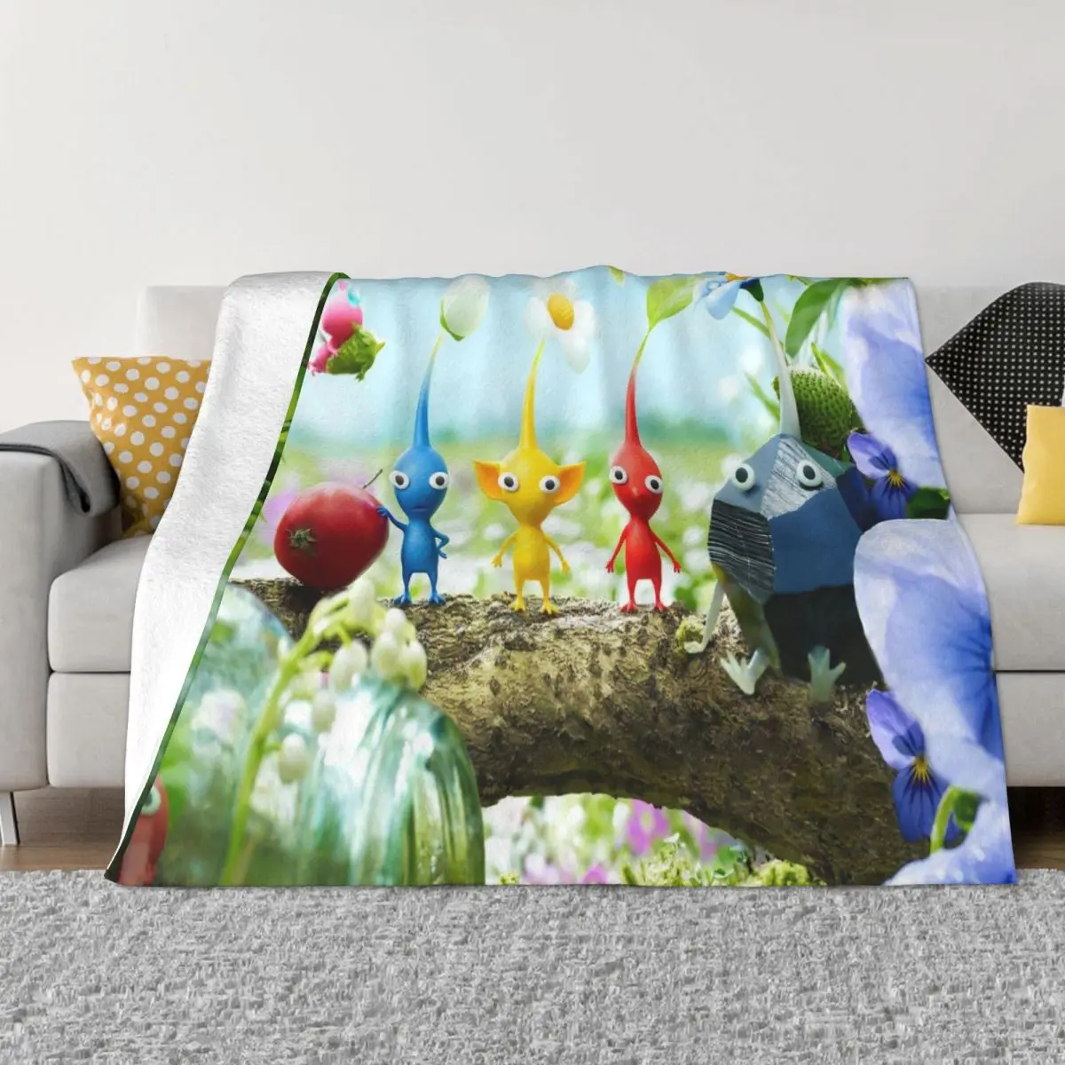 Одеяло Pikmin из кораллового флиса портативное легкое покрывало с принтом для
