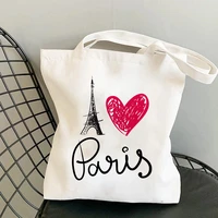 love i paris print shopper bags shopping bag tote bag canvas bags female cotton cloth shoulder bag eco handbag reusable grocery