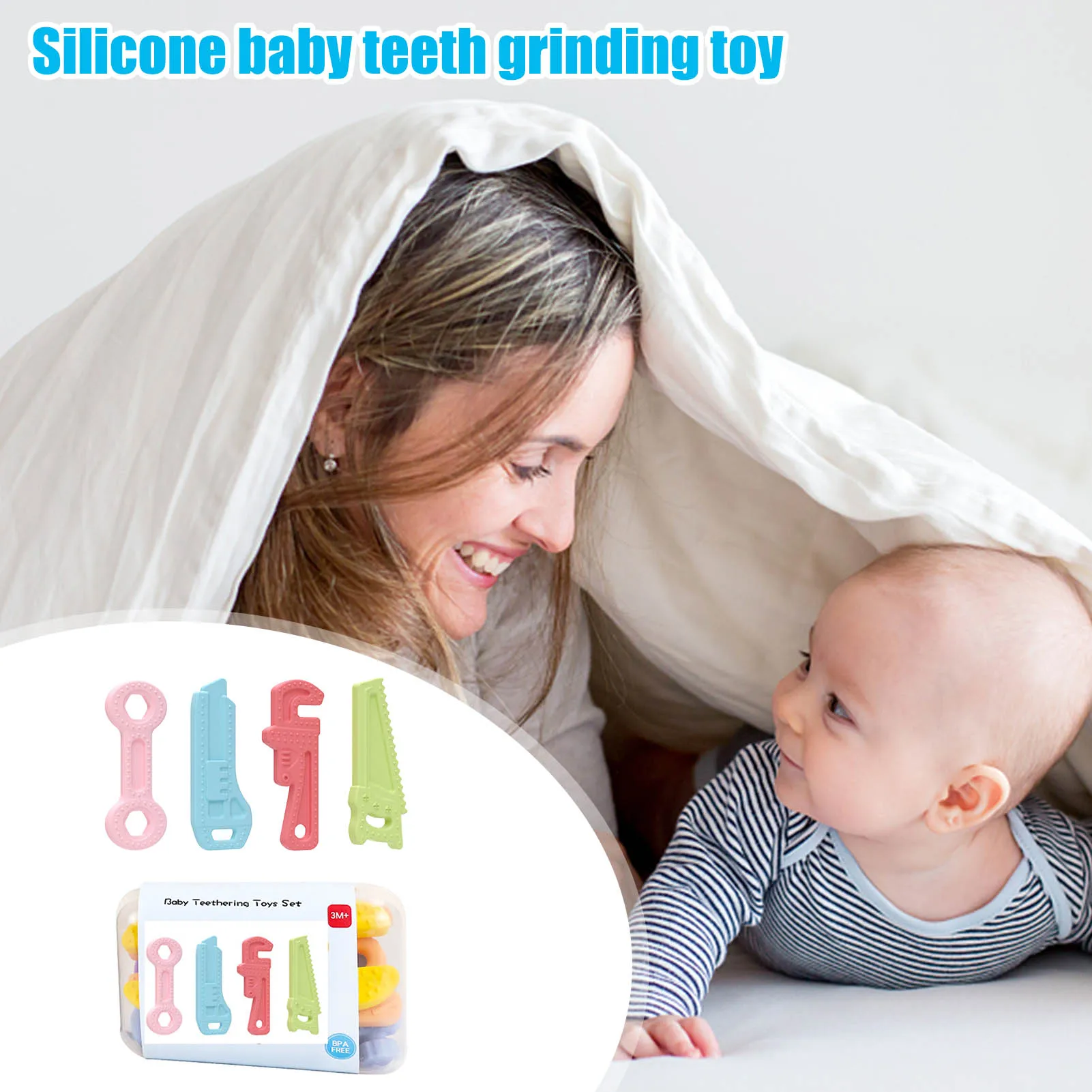 

4PCS Baby Teething Toys Cute Teether Toy Food Grade Silicone Infant Supplies Teether Holders Baby Pacifier Teethers