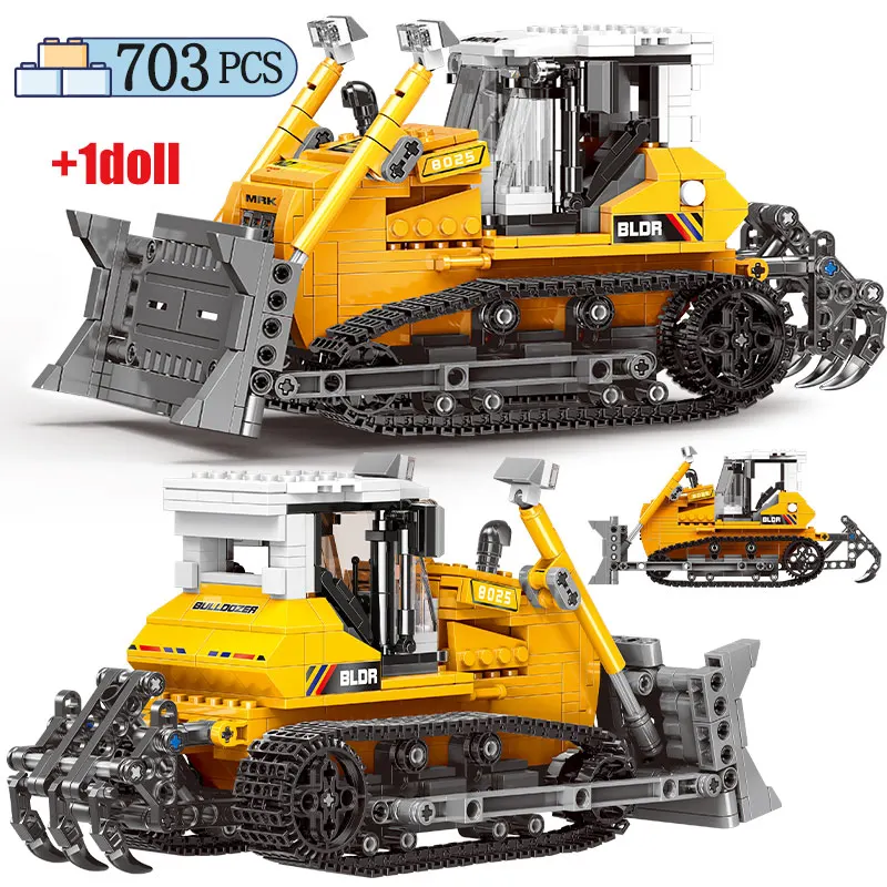 

City Technical Engineering Excavator Car Building Blocks Bulldozer Crane Cement Mixer Truck Bricks Toy for Children Gift