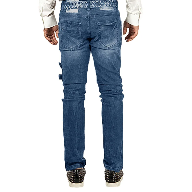 Men Jeans Spring Summer Zipper Ripped Denim Straight-Leg Pants Streetwear Vintage Jeans Men's Casual Mid Waist Pocket Jeans