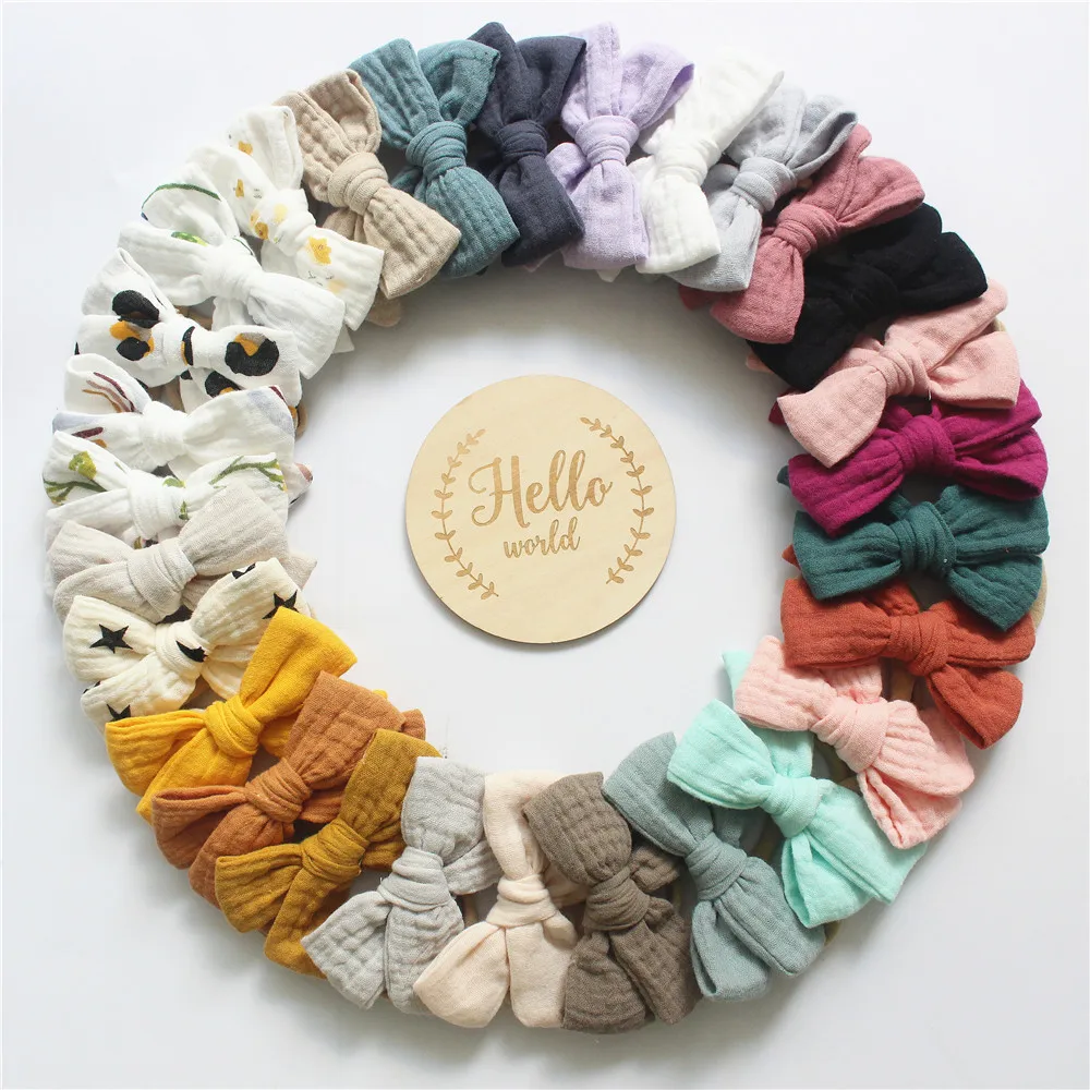 

Muslin Cotton Gauze Bow Headband for Baby Soft Nylon Hairband Children's Hair Accessories 1pcs