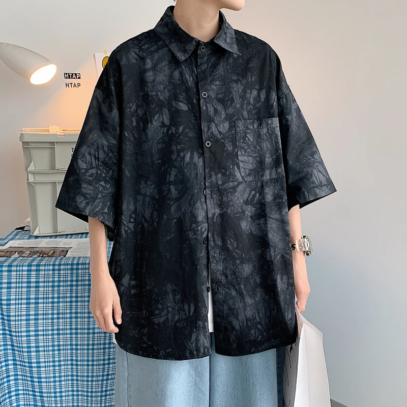 

2023 Summer Cool Men Short-sleeved Shirts Print Fashion Office Casual Loose Button Pocket Shirt Blouse Male Clothing Tops Y16