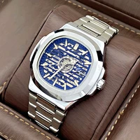 square business watch mens stainless steel belt luminous hollow automatic mechanical watch mens