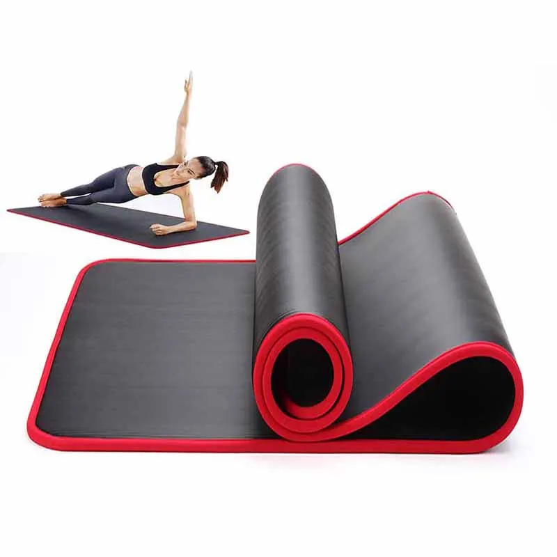 NBR Edging Non-Slip Yoga Mat 183cmx61cm Sports Fitness Mat 10mm Thick Indoor Fitness Pilates Yoga Mat