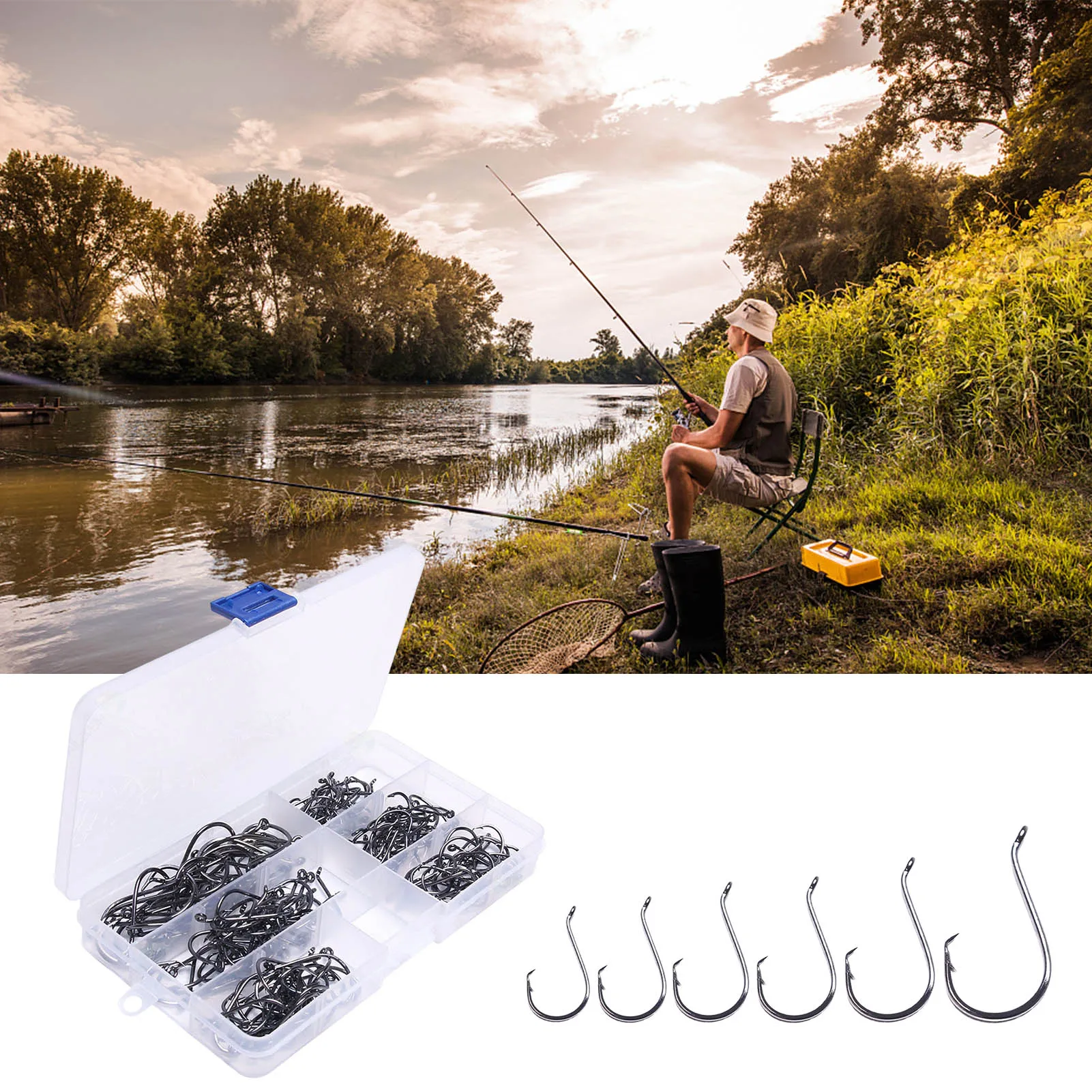 

Strong Offset Sport Black Fishing Hooks High-Carbon Steel Barbed Fishing HooksStrong Sharp Fish Hooks With Barbs For Bass