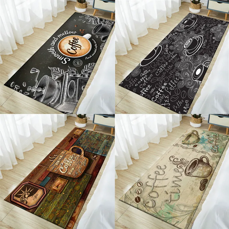 Ковер для кухни с рисунком кофейных зерен фланелевый коврик входной двери