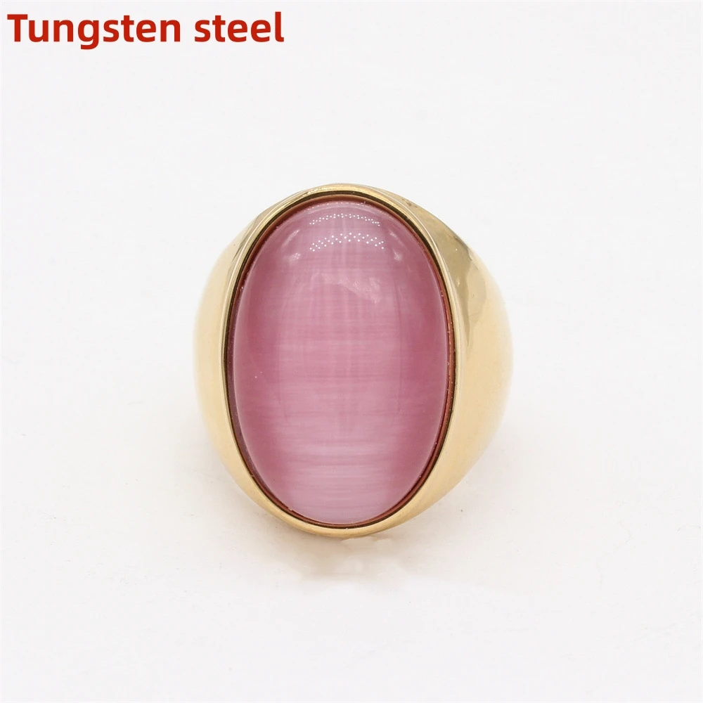 

2024 New fashion vintage elegant oval cut red gemstone gold plated titanium tungsten steel ring for men and women wedding