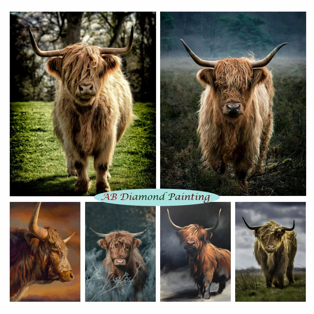 

Highland Battle 5D AB Diamond Painting Highland Cow Scotland Rhinestones Bull Embroidery Animal Art Cross Stitch Kit Decor