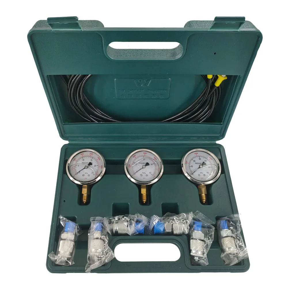 Hydraulic Pressure Gauge Kit Excavator Hydraulic Pressure Meauring Device with 6 Test Couplings 3 Pressure Gauges 3 Test Hose