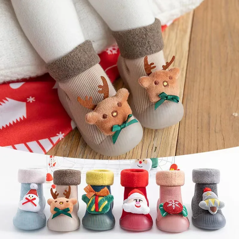 

Baby Sock Shoes for Winter Thick Cotton Animal Styles Cute Baby Floor Shoes Anti-slip First Walkers 0-4 Years Christmas Gifts