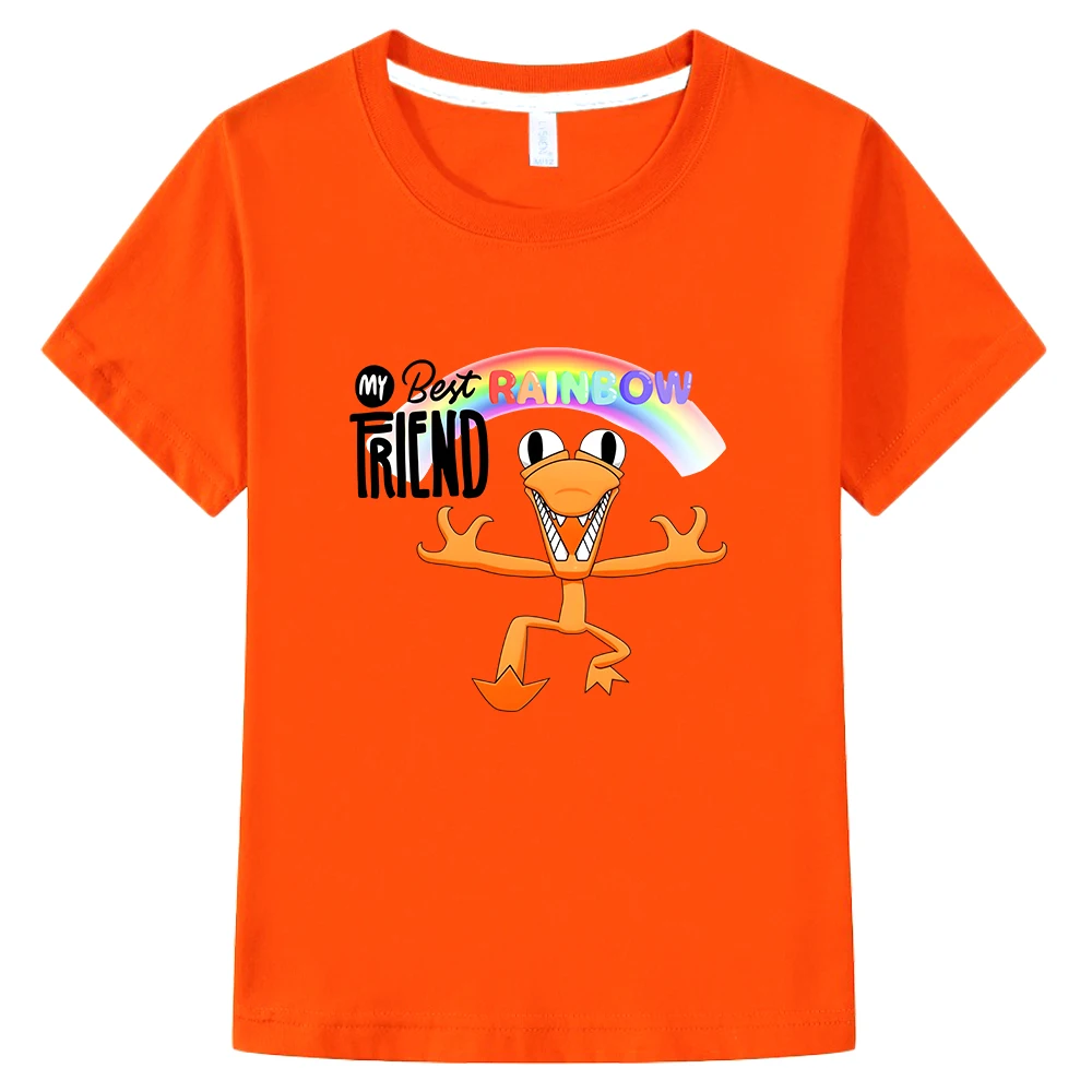 Rainbow Friends Orange Game T-shirt 100% Cotton Boys and Girls Tee-shirt Soft Summer Short Sleeve Children Tees Kawaii Cartoon