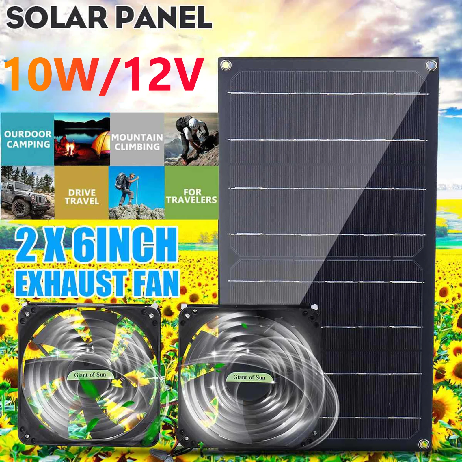 

10W 12V Solar Panel Fan Kit Waterproof Solar Powered Dual Exhaust Cooling Ventilator for Chicken Coops Greenhouses Sheds RV