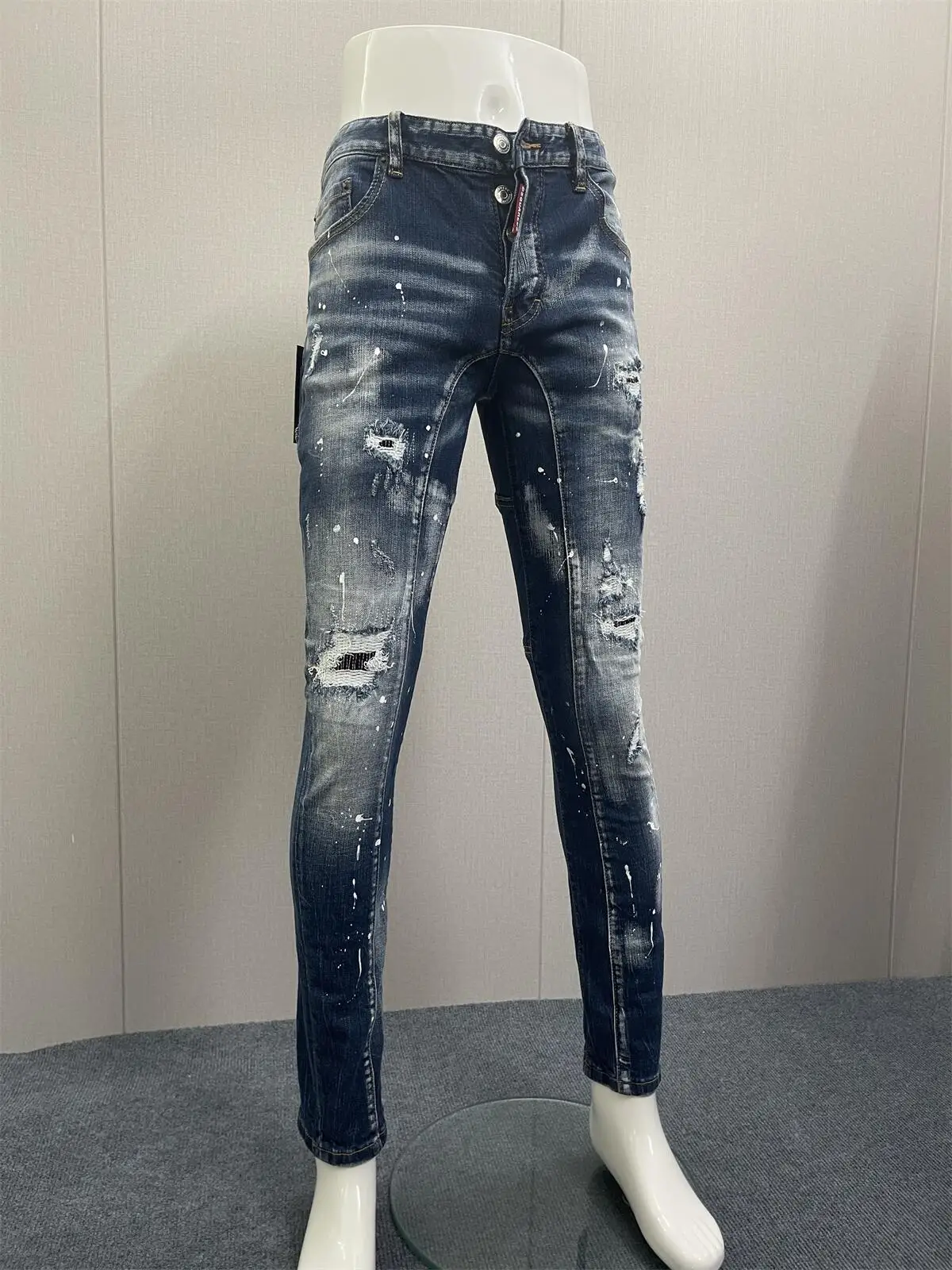 

2023 New D2 Jeans Long Pants Men's Slim Fit, Casual Wash, Fashion Micro Elastic, Stereoscopic Cutting, Contrast Color Leather La