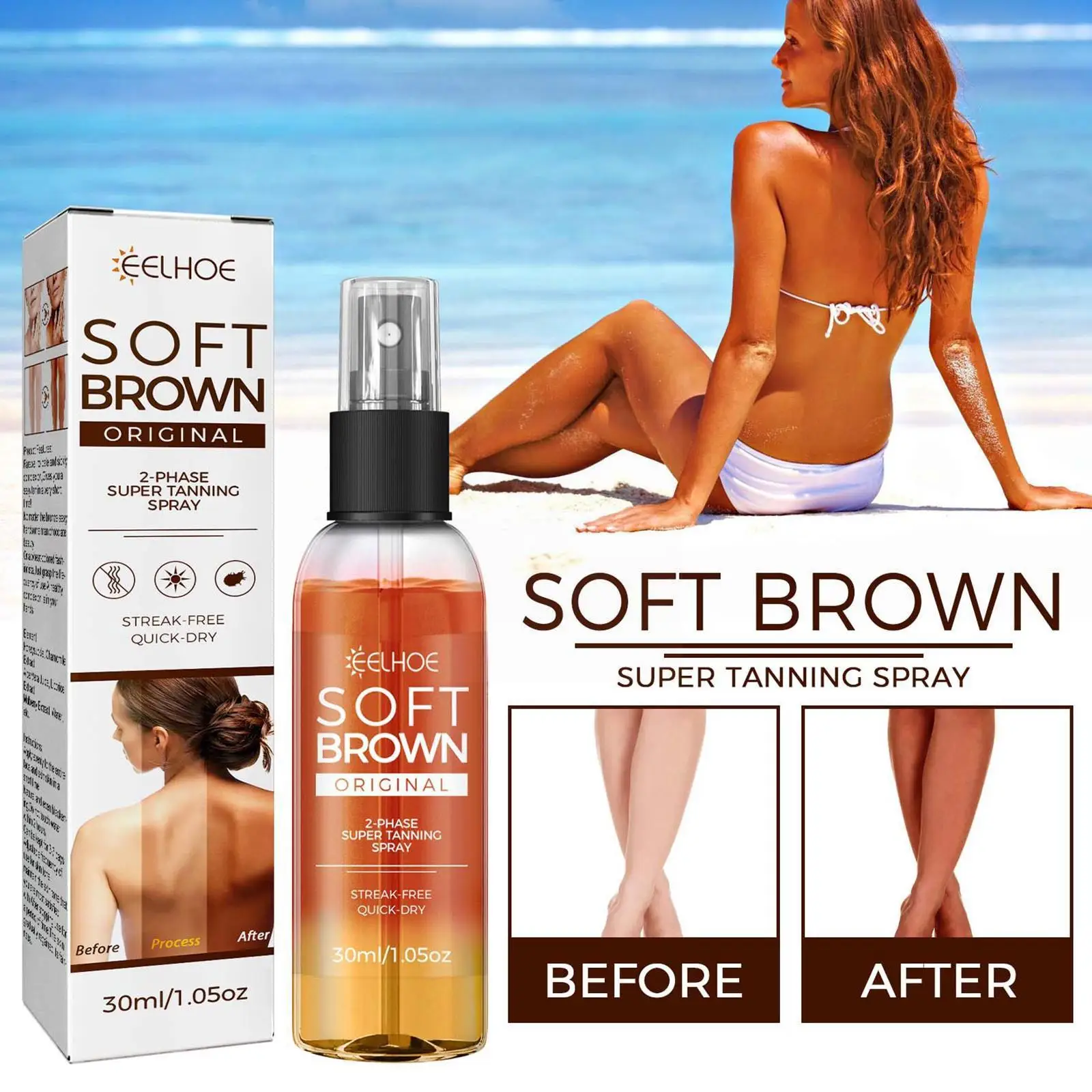 

30ml Natural Self Tanning Spray Long Lasting Instant Care Foundation Sexy Bronzer Mousse Summer Skin Tan Skin Make Body W5V7