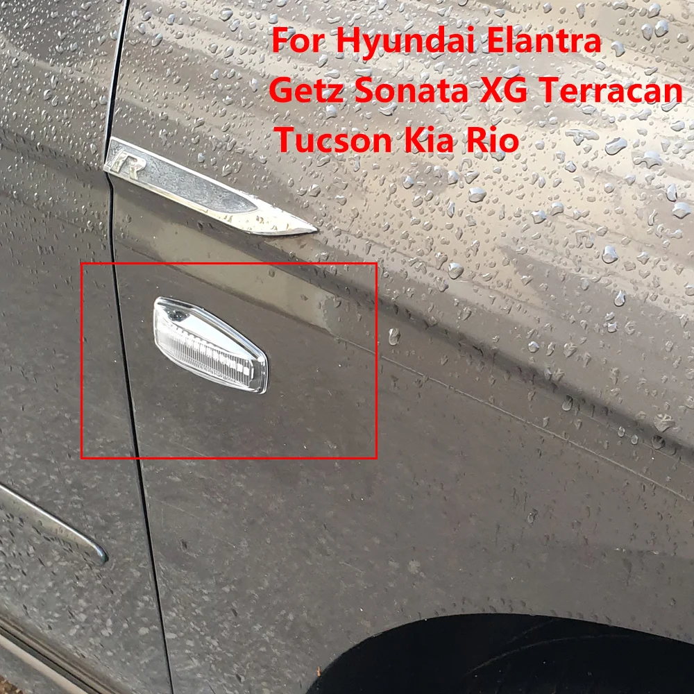 Фото Светодиодные динамические поворотники, 2 шт., боковые маркеры для Hyundai Tucson townan Coupe поездка Matrix Elantra XD i10 Getz Sonata XG №1